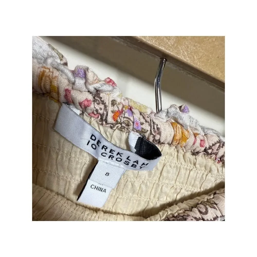 DEREK LAM 10 CROSBY Madani Linen Blend Smocked Skirt Sz. 8